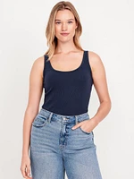 First-Layer Ribbed Scoop-Neck Tank Top