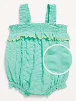 Sleeveless Ruffle-Trim Smocked One-Piece Romper for Baby