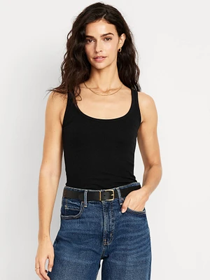 First-Layer Ribbed Scoop-Neck Tank Top