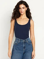 First-Layer Ribbed Scoop-Neck Tank Top