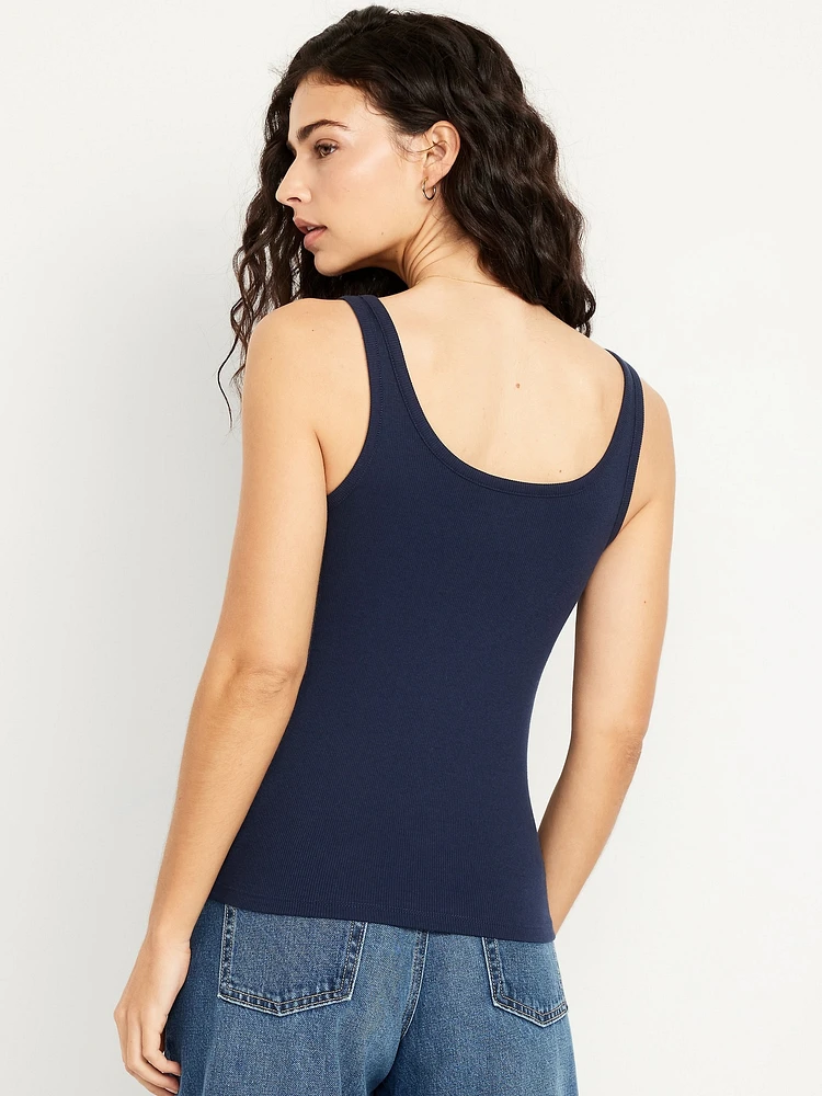 First-Layer Ribbed Scoop-Neck Tank Top