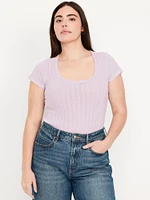 Lace-Trim Ribbed Pointelle T-Shirt