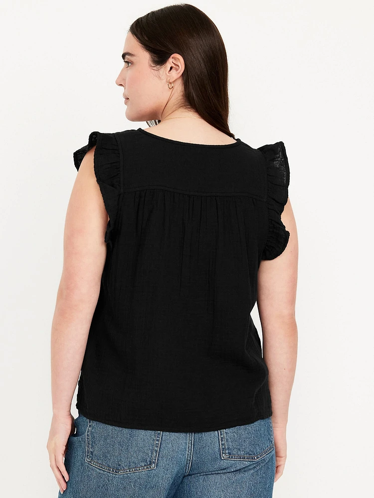 Sleeveless Crinkle Gauze Top