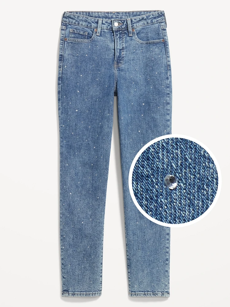 High-Waisted OG Straight Rhinestone-Embellished Ankle Jeans