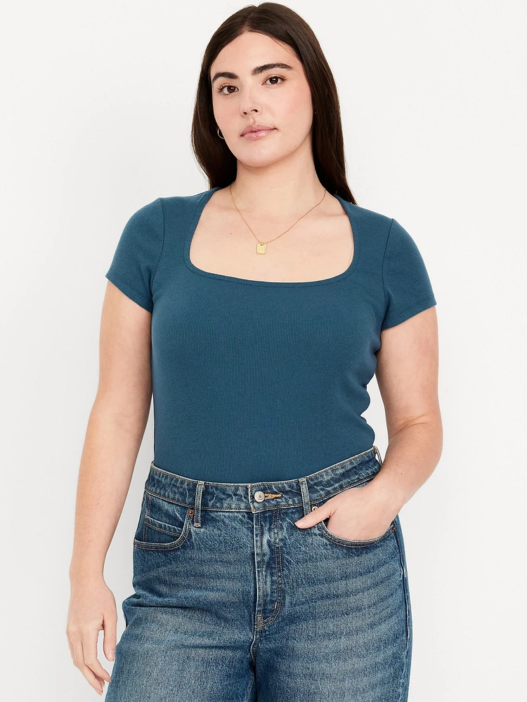 Ribbed Square-Neck T-Shirt