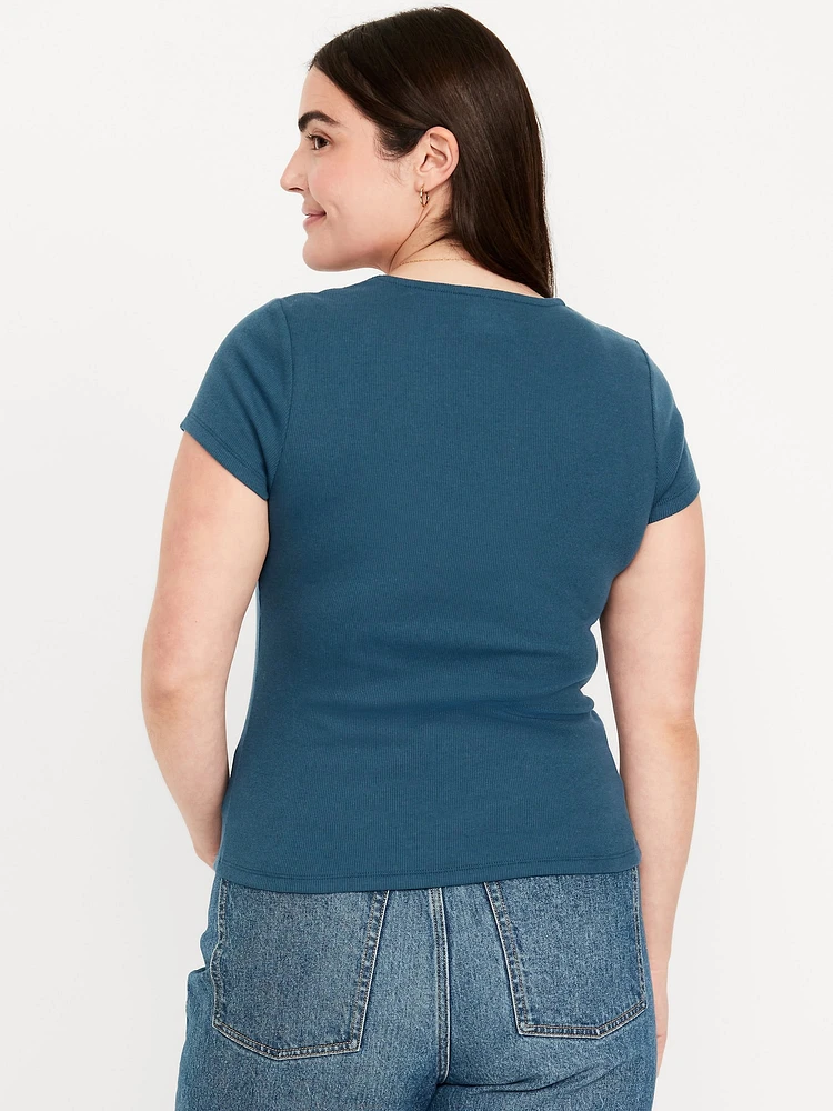 Ribbed Square-Neck T-Shirt