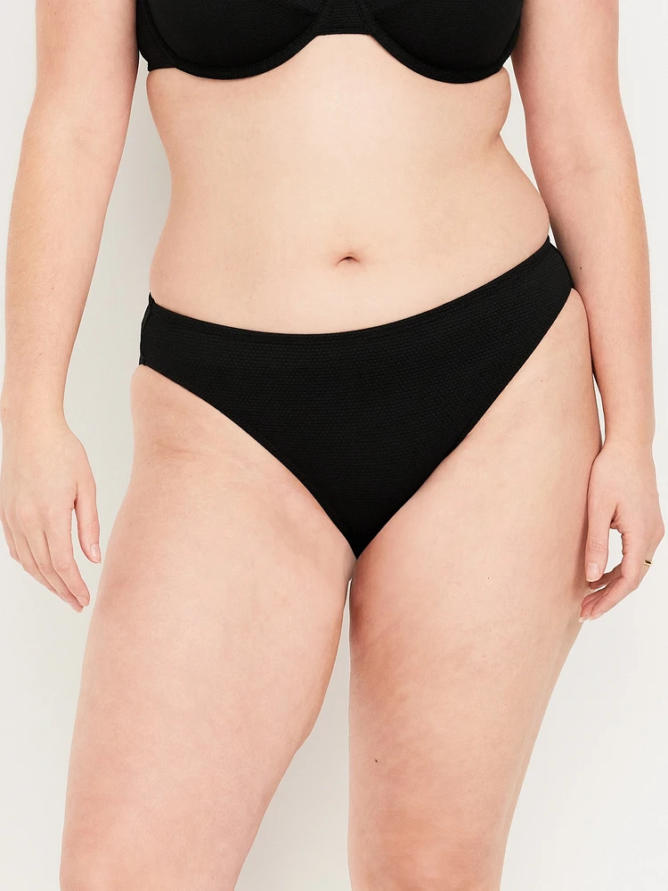 Mid-Rise Textured Bikini Swim Bottoms