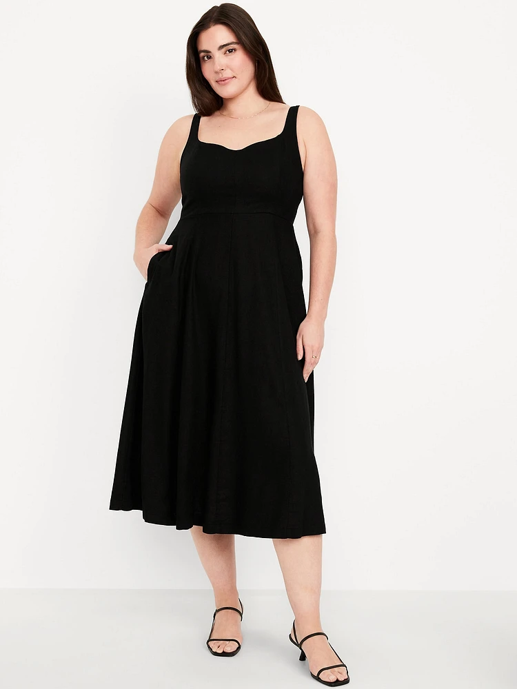 Fit & Flare Linen-Blend Midi Dress