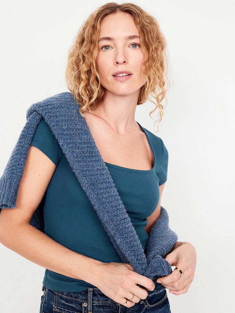 Ribbed Square-Neck T-Shirt
