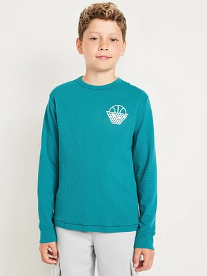 Long-Sleeve Waffle-Knit Graphic Performance Top for Boys