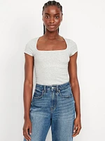 Ribbed Square-Neck T-Shirt
