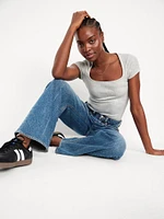 Ribbed Square-Neck T-Shirt