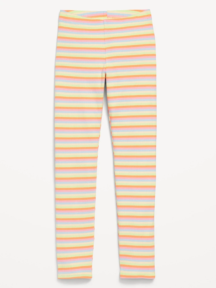 Printed High-Waisted Ribbed Leggings for Girls