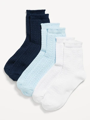 3-Pack Solid Pointelle Crew Socks for Women