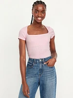 Ribbed Square-Neck T-Shirt