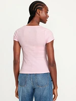 Ribbed Square-Neck T-Shirt