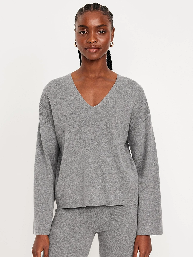 Bell-Sleeve V-Neck Sweater