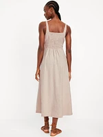 Fit & Flare Linen-Blend Midi Dress