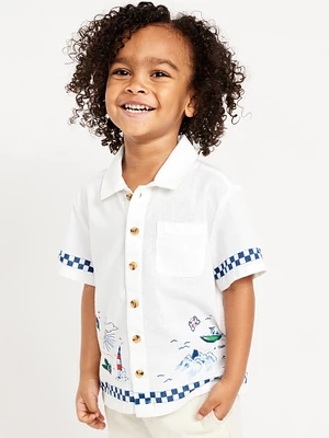 Printed Short-Sleeve Linen-Blend Shirt for Toddler Boys