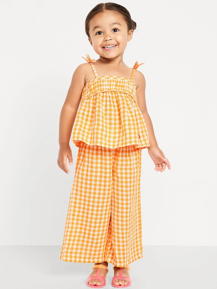 Sleeveless Printed Top and Wide-Leg Pants Set for Toddler Girls