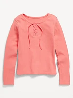 Fitted Long-Sleeve Lace-Up Top for Girls