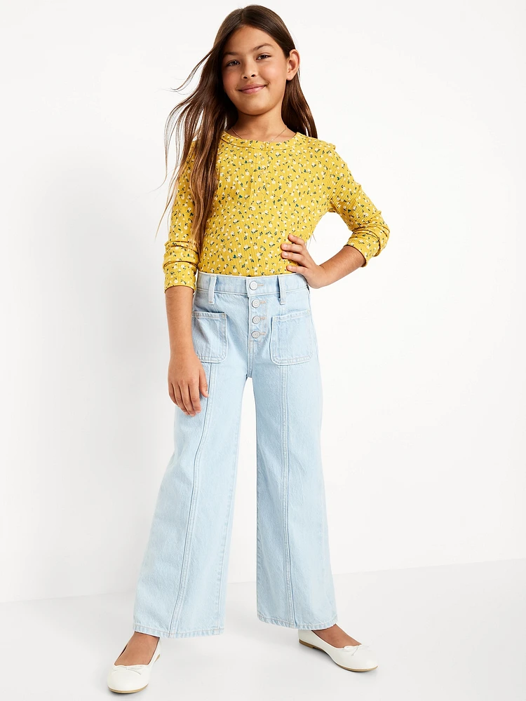 High-Waisted Button-Fly Super Baggy Wide-Leg Jeans for Girls