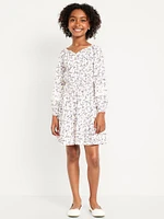 Printed Long-Sleeve Fit and Flare Dress for Girls