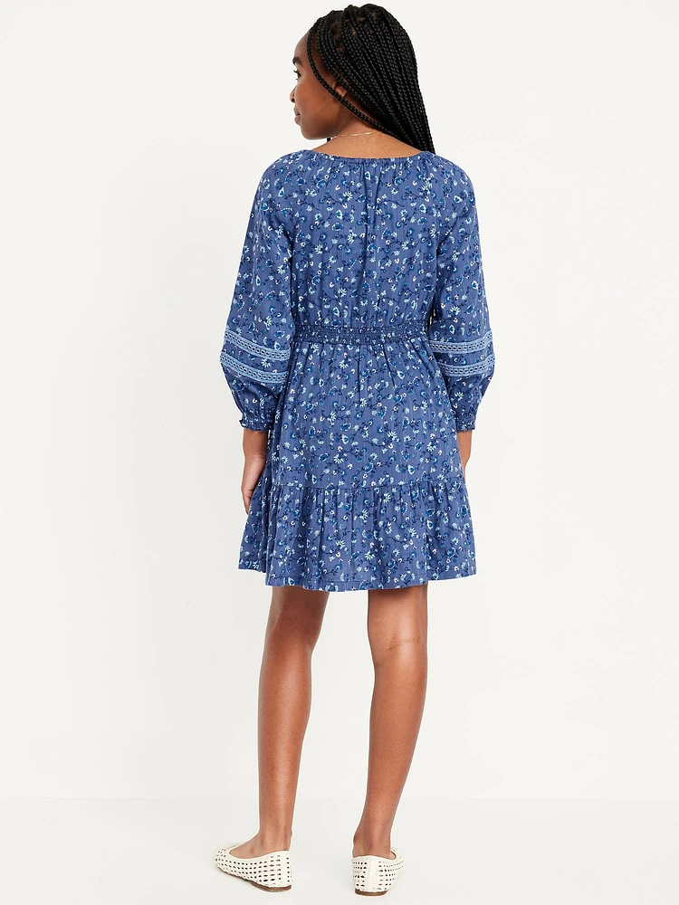 Printed Long-Sleeve Fit and Flare Dress for Girls