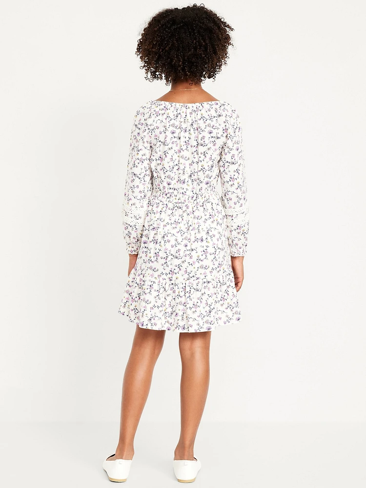 Printed Long-Sleeve Fit and Flare Dress for Girls