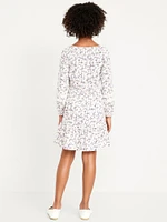 Printed Long-Sleeve Fit and Flare Dress for Girls