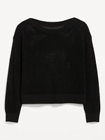 Boat-Neck Open-Stitch Sweater