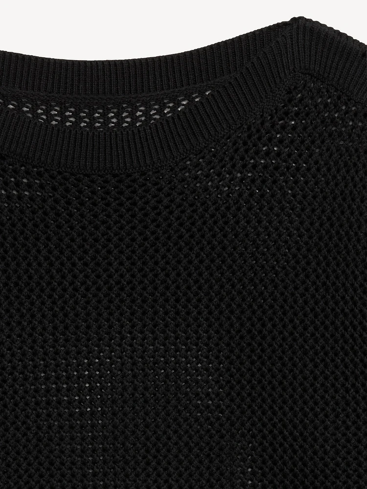 Boat-Neck Open-Stitch Sweater