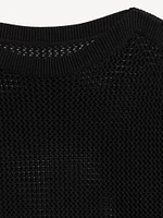Boat-Neck Open-Stitch Sweater