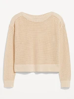 Boat-Neck Open-Stitch Sweater