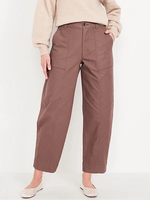 High-Waisted Canvas Barrel Ankle Pants