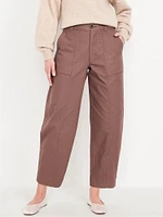 High-Waisted Canvas Barrel Ankle Pants