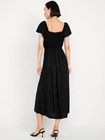 Flutter-Sleeve Crepe Midi Dress