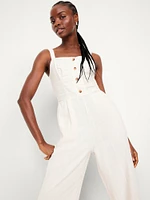 Button-Front Linen-Blend Cami Jumpsuit