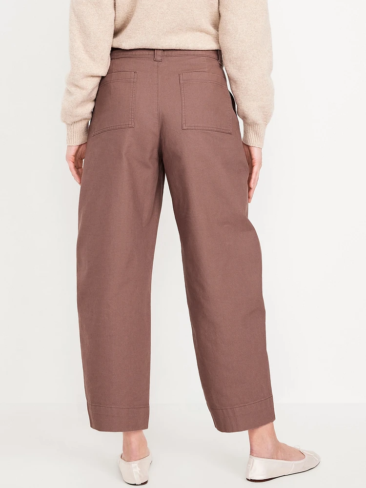 High-Waisted Canvas Barrel Ankle Pants