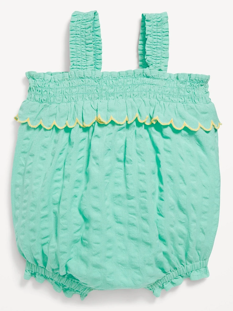 Sleeveless Ruffle-Trim Smocked One-Piece Romper for Baby