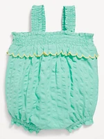 Sleeveless Ruffle-Trim Smocked One-Piece Romper for Baby