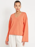 Bell-Sleeve V-Neck Sweater