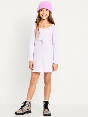 Long-Sleeve Sparkly Ribbed Fit and Flare Dress for Girls