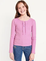 Fitted Long-Sleeve Lace-Up Top for Girls