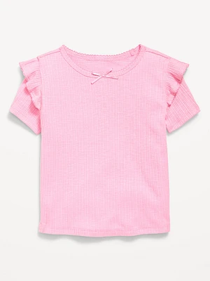 Fitted Ruffle-Trim Rib-Knit Top for Toddler Girls