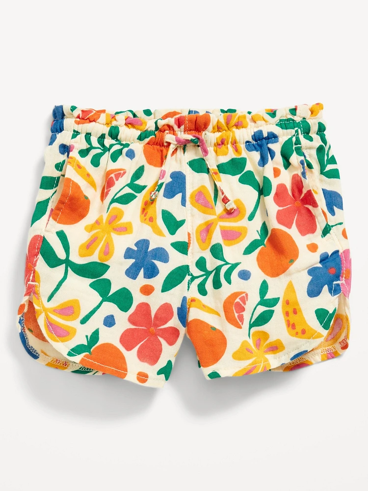 Printed Double-Weave Dolphin-Hem Shorts for Toddler Girls