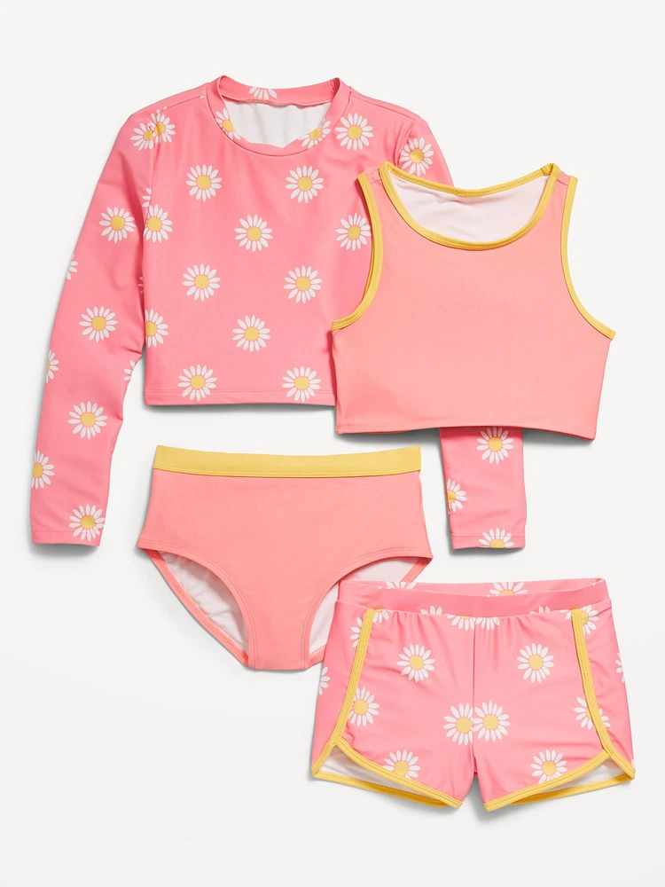 4-Piece Matching Tankini Swim Set for Girls