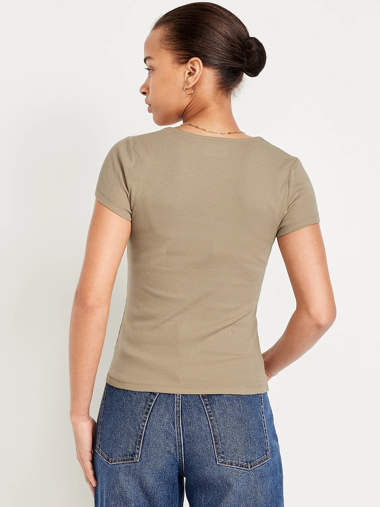 Ribbed Square-Neck T-Shirt