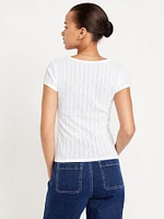 Lace-Trim Ribbed Pointelle T-Shirt