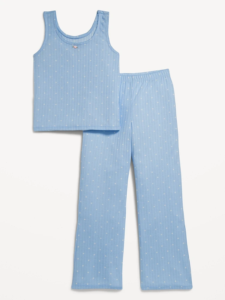 Sleeveless Ribbed Pajama Top and Flare-Leg Pants Set for Girls